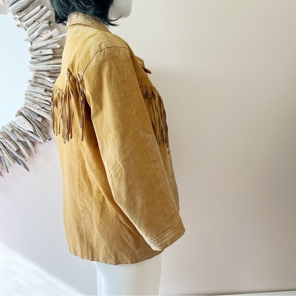 VINTAGE Fringe Leather Coat Buckskin style Jacket Shacket Ranchwear Penny Lane - Picture 4 of 10
